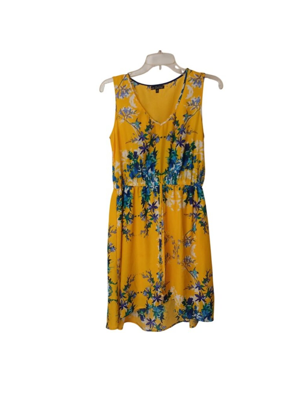 BeBop Womens M Floral Yellow Sleeveless Dress VNeck Elastic Waist HiLow Hem #I12